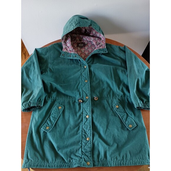 Vintage Woolrich For Women XL Chore Coat Hooded Green Button Up 100% Cotton - Picture 1 of 13